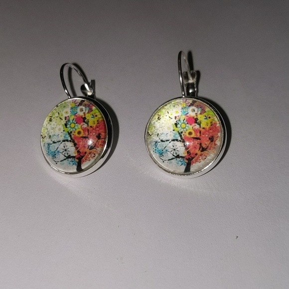 Tree of life/fall leverback cabochon earrings - Picture 1 of 2